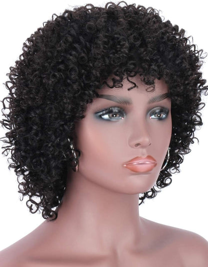 Short Curly Pixie Cut Human Hair Wig with Bangs, Natural Black Wear & Go Style, 100% Virgin Hair